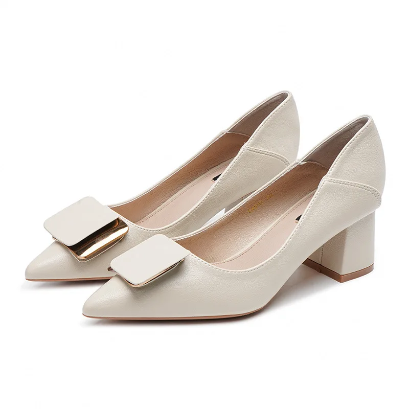 

Office Career Women Pumps PU 3CM Square Heel Square Toe Buckle Strap Shallow Korean Style High Quality Shoes For Women size 40
