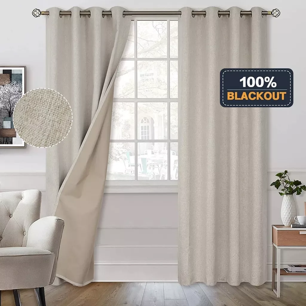 

LISM Linen 100% Blackout Curtains for Living Room Bedroom Window Treatment Thick Curtains for Kitchen Custom Made Finished Drape