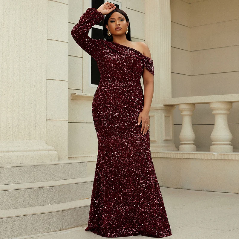 Large Women's Dress Long Wedding Dresses Plus Size Long Sleeve Hip Wrap Fishtail Banquet Light Extravagant Evening Dress Women