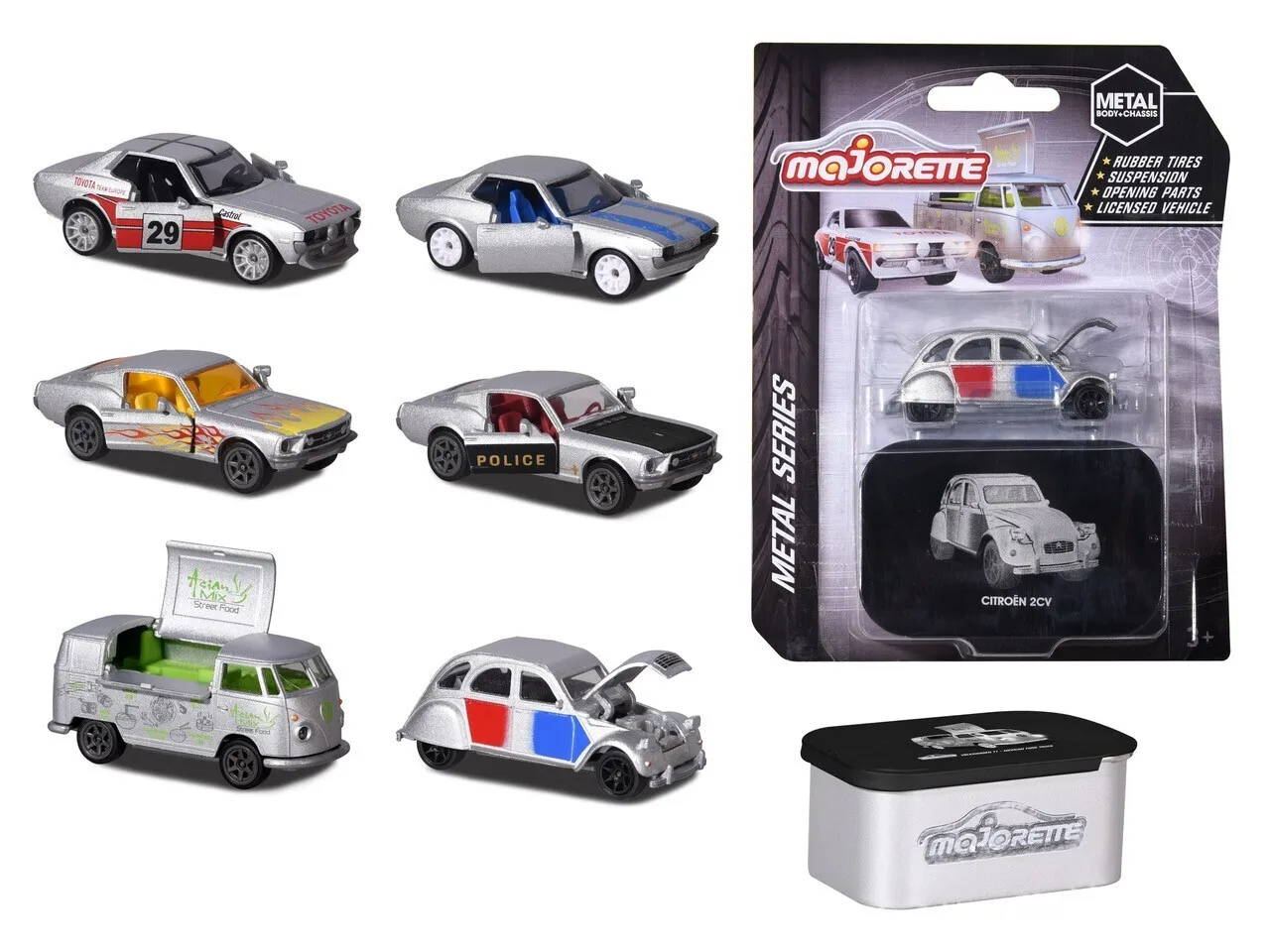 Majorette 2019 3163 1:64 VW T1 FORD MUSTANG FASTBACK CITROEN 2CV CELICA GT COUPE литой под давлением сплав модель