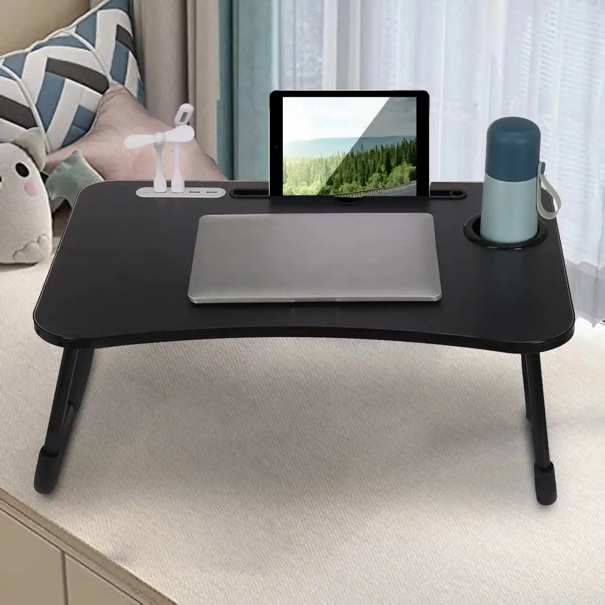 

Tray Portable Lap Bed Desk With Tablet Stand Cup Slot Folding Laptop Foldable Lazy Desk With Drawers