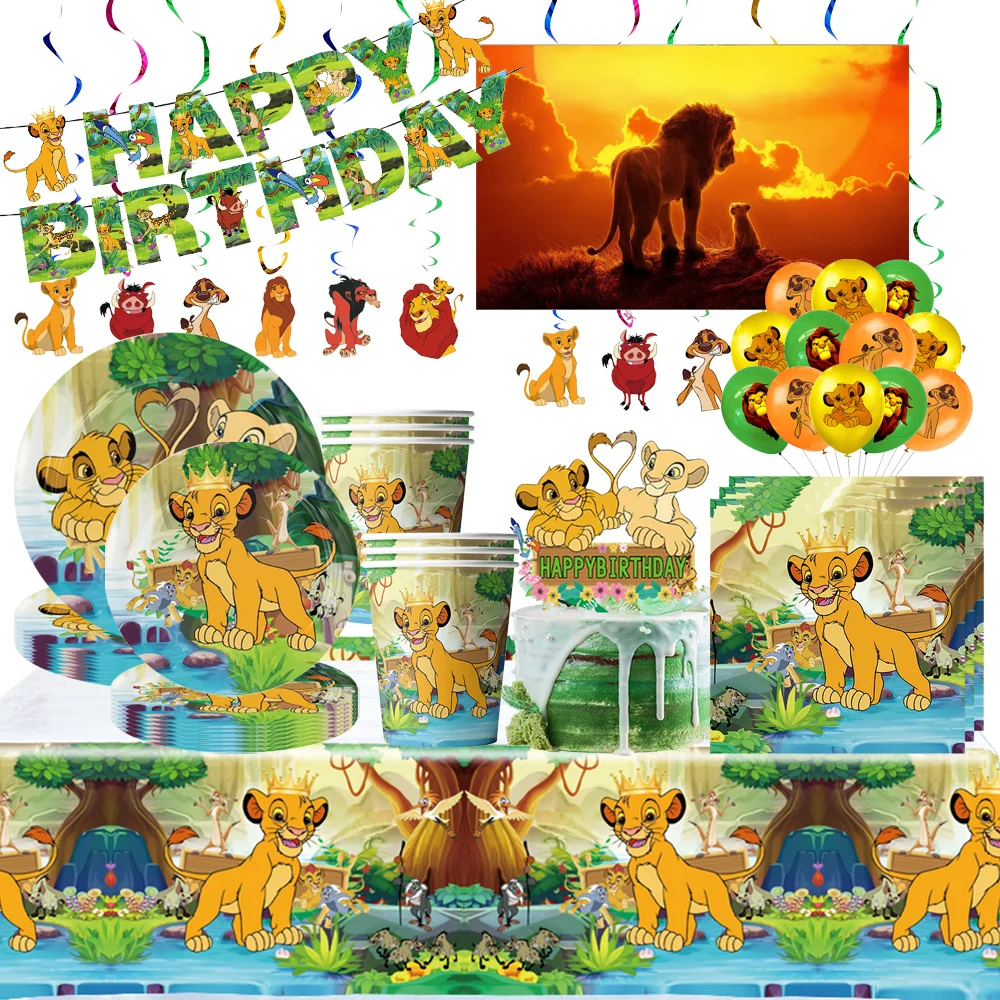 

Disney The Lion King Simba Birthday Party Decoration Disposable Tableware Set Background For Kid Party Supplies