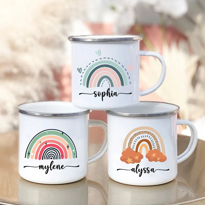 Campfire Mug Rainbow Rustic Birthday Christmas Gifts Personalized Enamel Mug for Kid Women Friend Camper Custom Cups Rainbow Mug