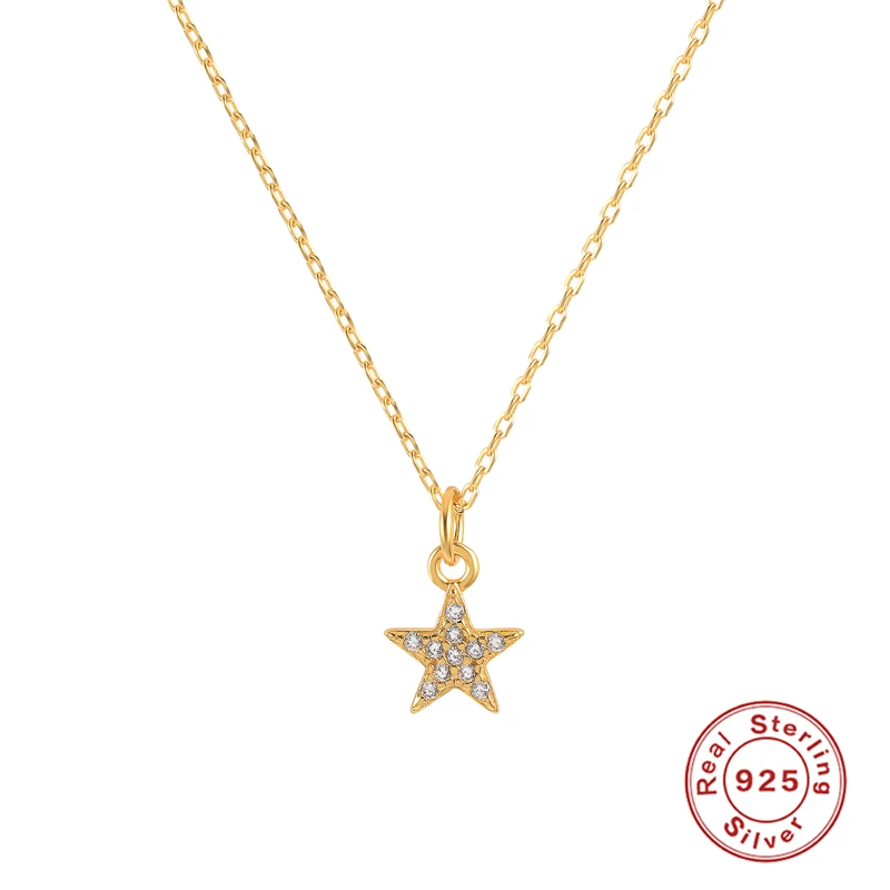 

BOAKO Plata De Ley 925 Necklace For Women Retro Stars Chain Around The Neck Collares Para Mujer Bijoux Femme Vintage Collares CZ