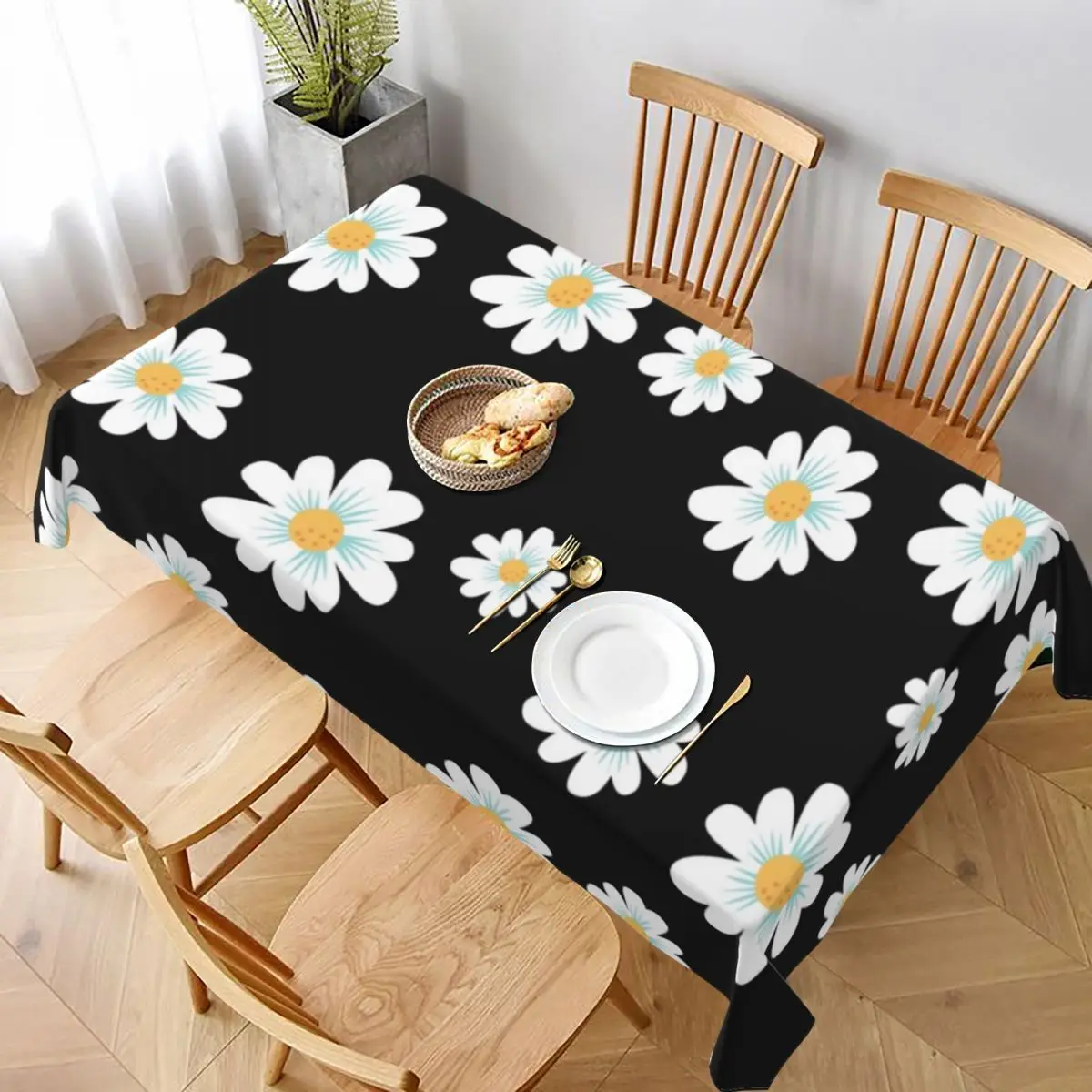 

Красивая скатерть с рисунком маргариток, защитная скатерть для стола в форме буфета с цветочным принтом, дешевая скатерть из полиэстера с в...