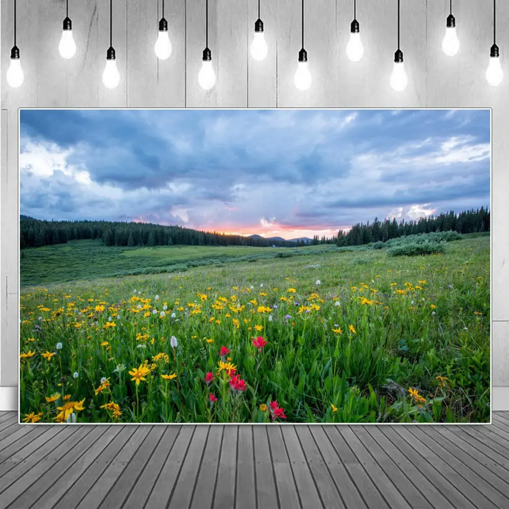 

Flowers Photography Backdrops Spring Outing Birthday Decoration Custom Forest Green Grass Field Camping Studio Photo Backgrounds