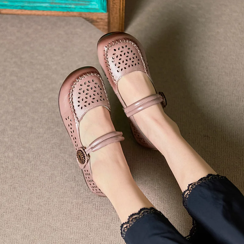 Genuine Leather Mary Janes Flats Women's Summer Loafer Japanese Girls School Uniform Shoes  Grandma Driving Shoes Harajuku Shoes