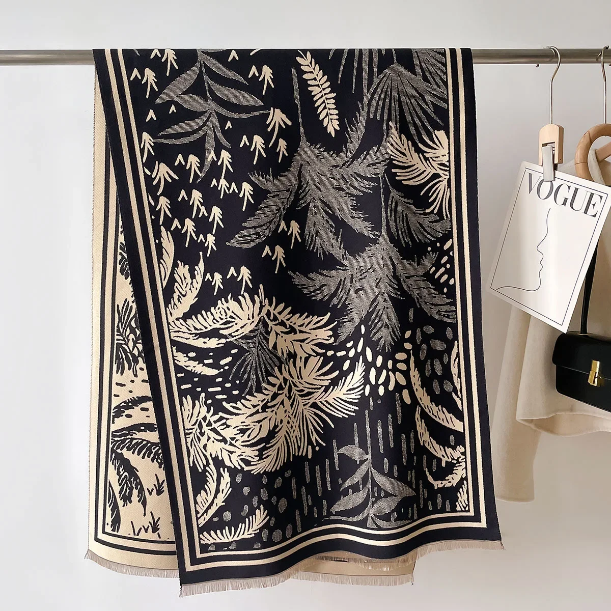 Зимний Женский Шарф Из Искусственного Кашемира С Цветочным Принтом Теплый