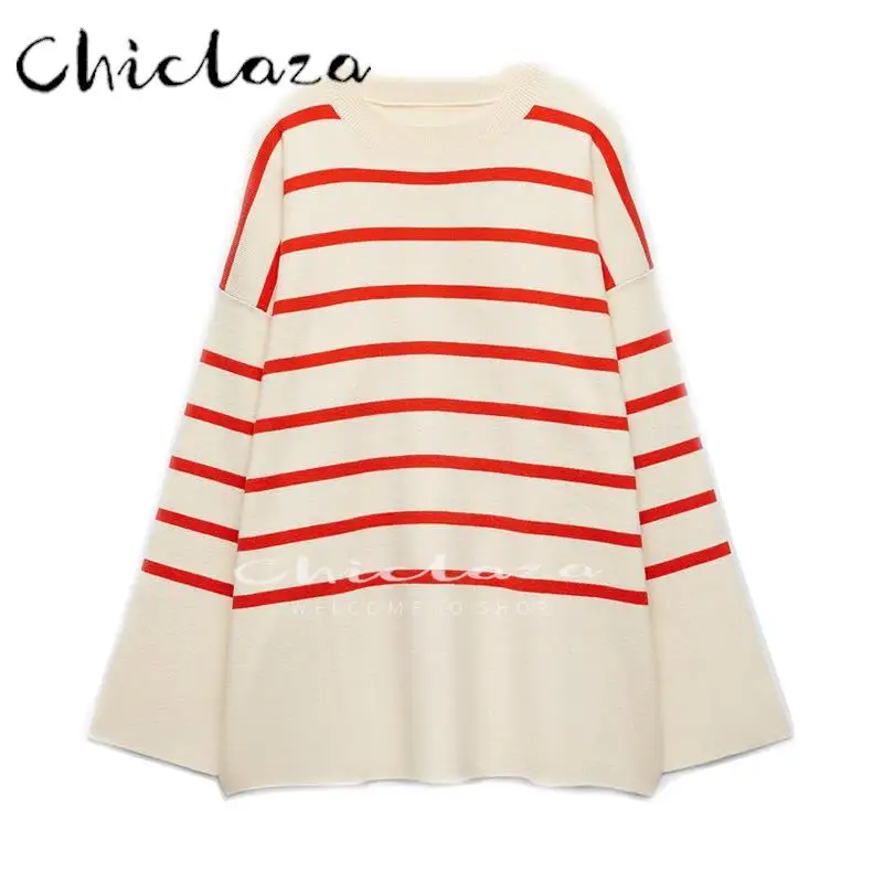 

Женский свитер в полоску с круглым вырезом, на осень/зиму