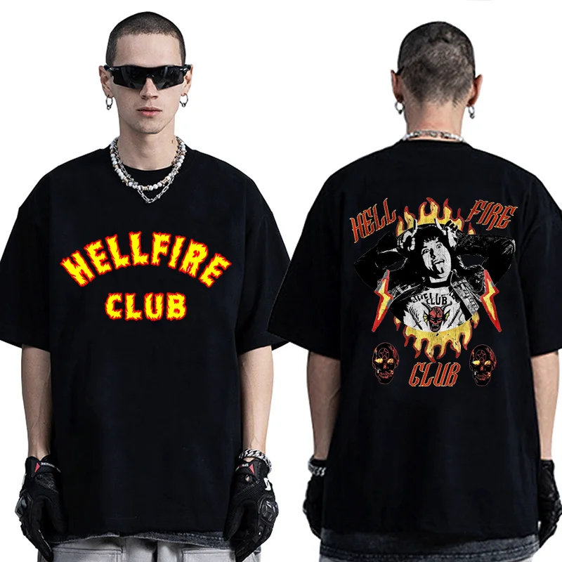 

Men's and women's T-shirts, summer and fashion, retro, ullzang, 11 years old, with foreign body role, 4 hell fire