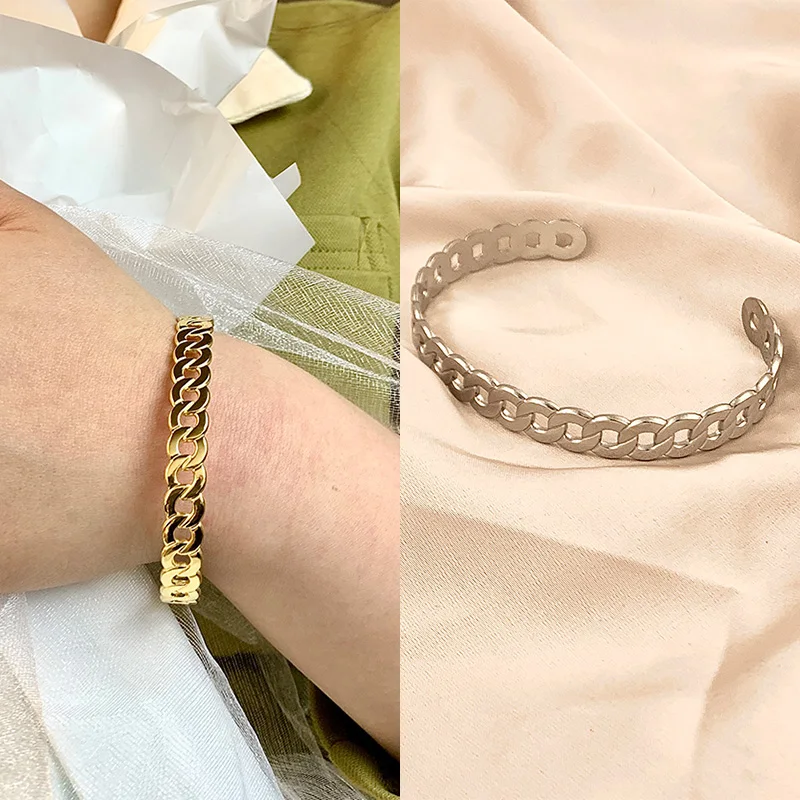

316L Stainless Steel Women Bangles Fashion Weaving Circular Link Hollow Out Bangle Vintage Gold Color Non-fading Jewelry Gift