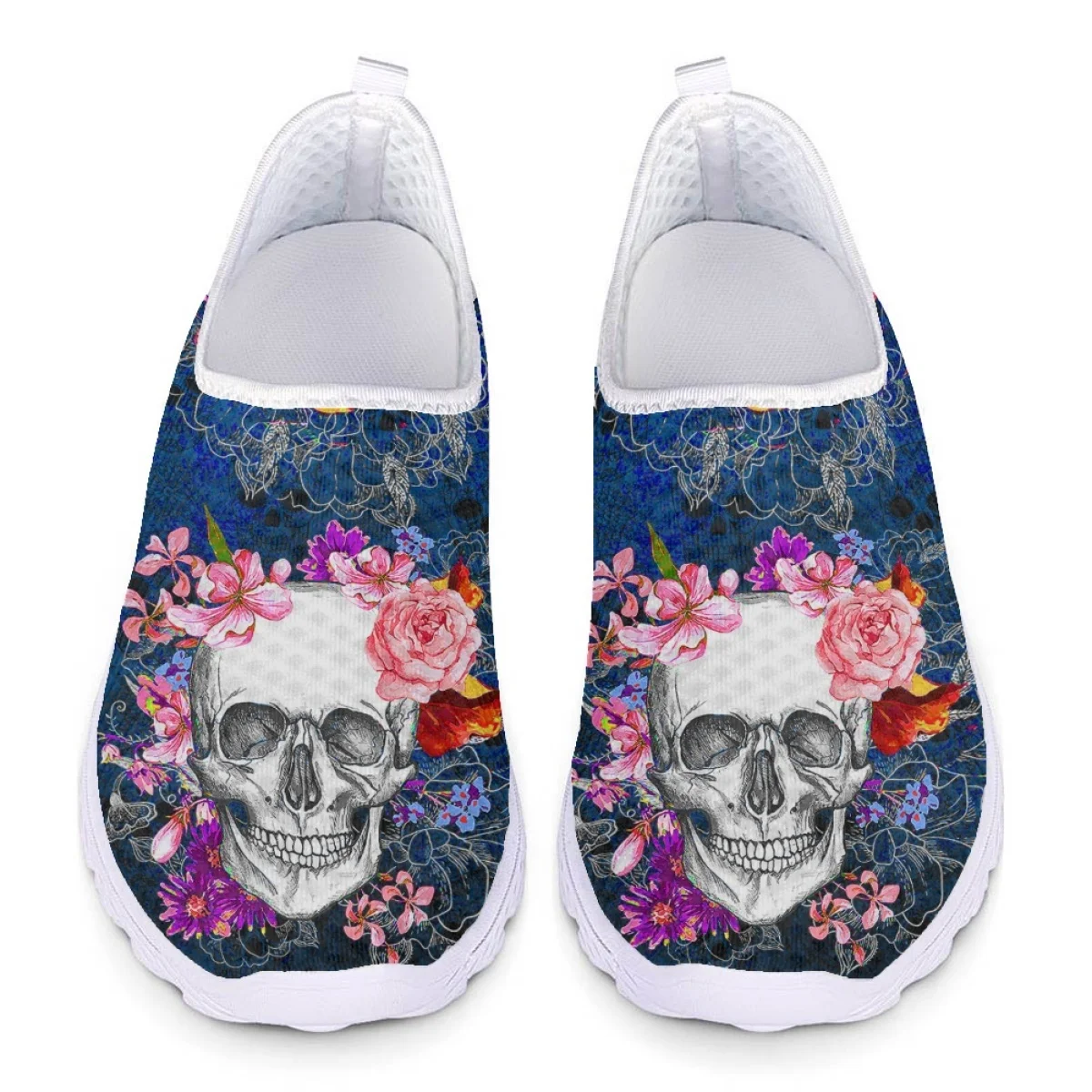 

Nopersonality Casual Mesh Shoes Stylish Skull Floral Design Running Shoes Classic Walking Shoes Going Out Sports Optional