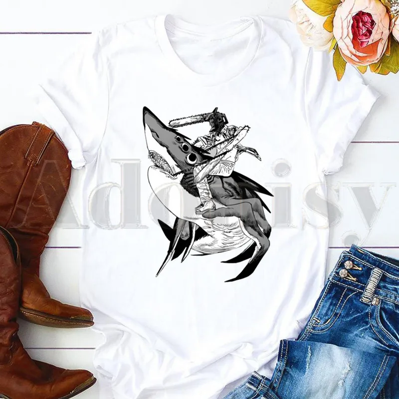 

Pochita Makima Kawaii Graphic Chainsaw Man Manga Short Sleeve Female Tops Tees Harajuku VintageT Shirts Women's T-shirt