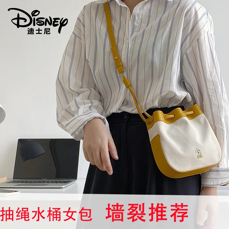 Disney New Net Red Bucket Bag Canvas Drawstring Women's Bag Student Bag Shoulder Messenger Bag Mobile Phone Bag Shoulder Bag