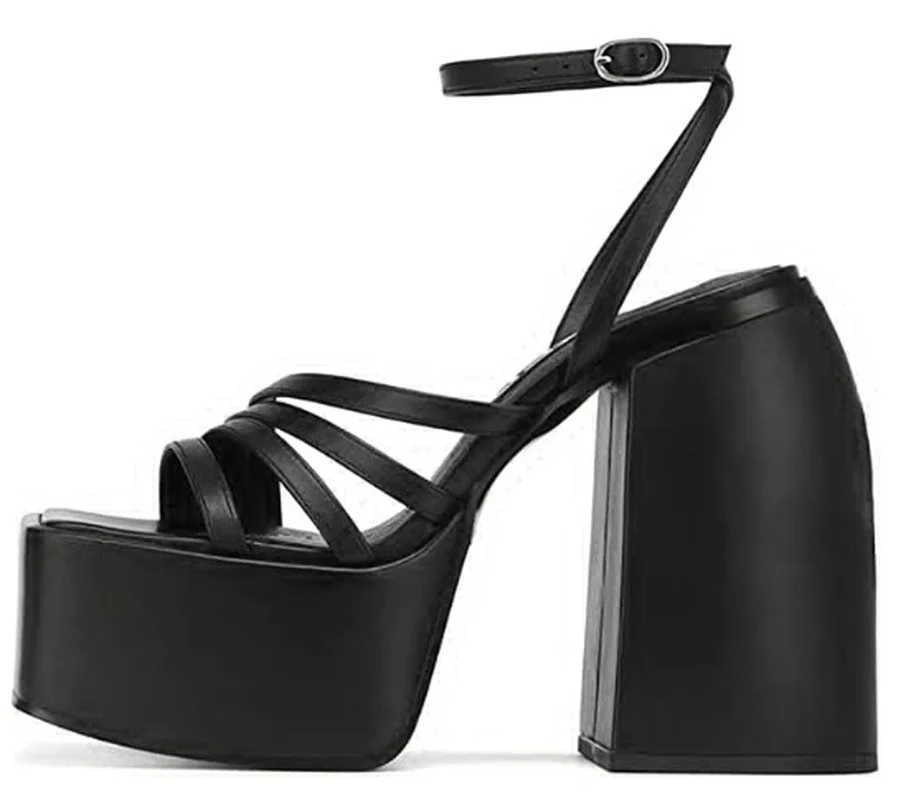 

Brand Design New 2022 Summer White Goth Women High Heels Shoes Sexy Party Chunky Heel Platform Sandals Sandalias De Mujer