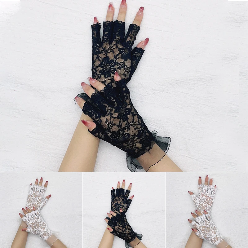 

Летние женские солнцезащитные перчатки для вождения с защитой от УФ-лучей тонкие перчатки без пальцев Кружевные Перчатки пикантные Свадебные рукавицы с коротким рукавом