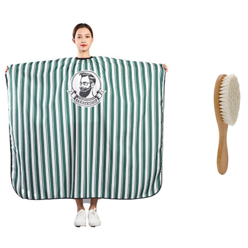 

Wooden Handle Hairdressing Soft Fiber Brush With Hair Cut Household Barber Shop Hairdressing Apron