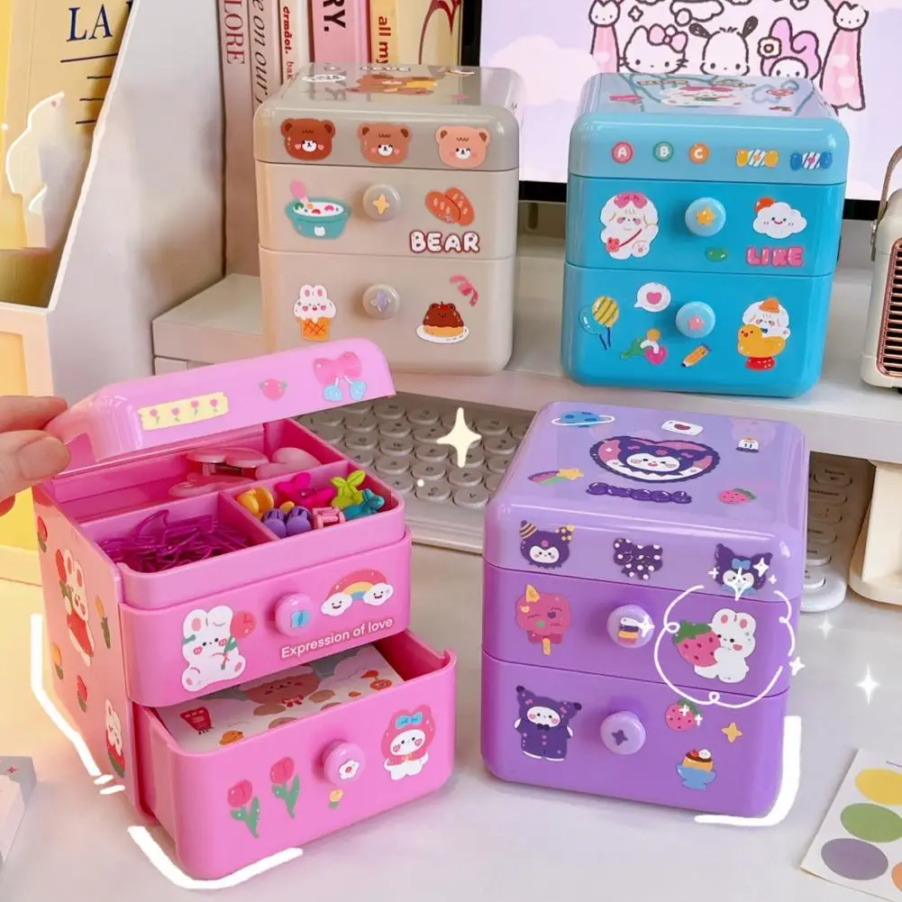 

Storage Box Multipurpose High-Capacity Dust-proof Cute Jewelry Flip Organizer Box with Drawer for Dormitory