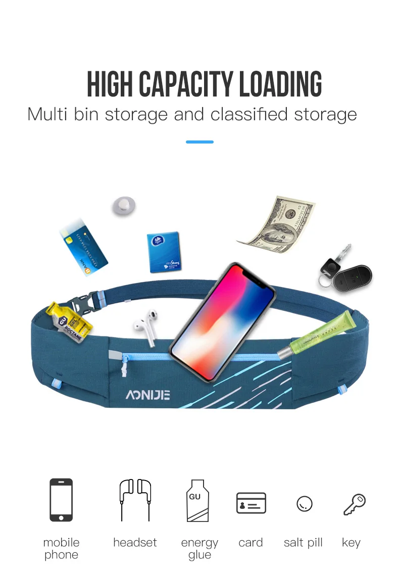 Aonijie W8105 Lightweight Comfortable Running Waist Bag Belt Hydration Fanny Pack Sports Pockets for Jogging Fitness Gym Hiking