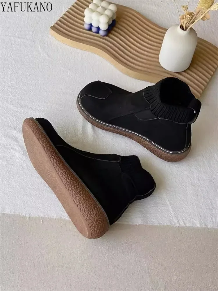 Mori Girl College Style Big Head Shoes Женские короткие сапоги Замшевые зимние плюшевые хлопковые