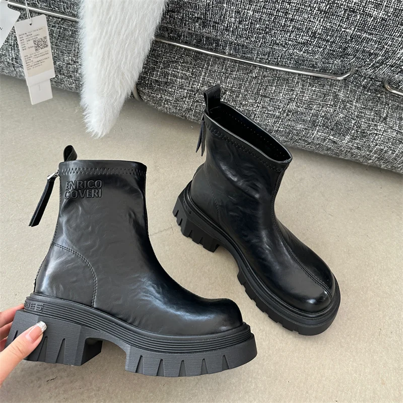 Женские ботильоны на высоком каблуке 5 см с круглым носком