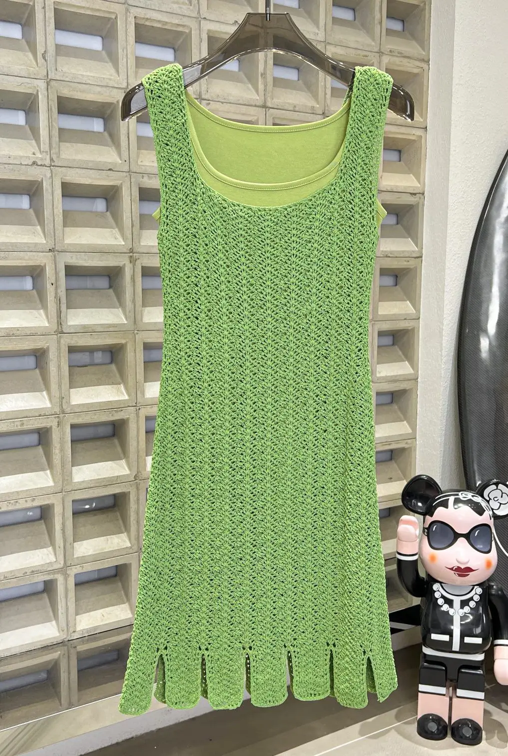 

2022 Summer New Hollow Out Women Vest Dress Top Quality Green Sleeveless Haute Couture Runway Designer Clothes