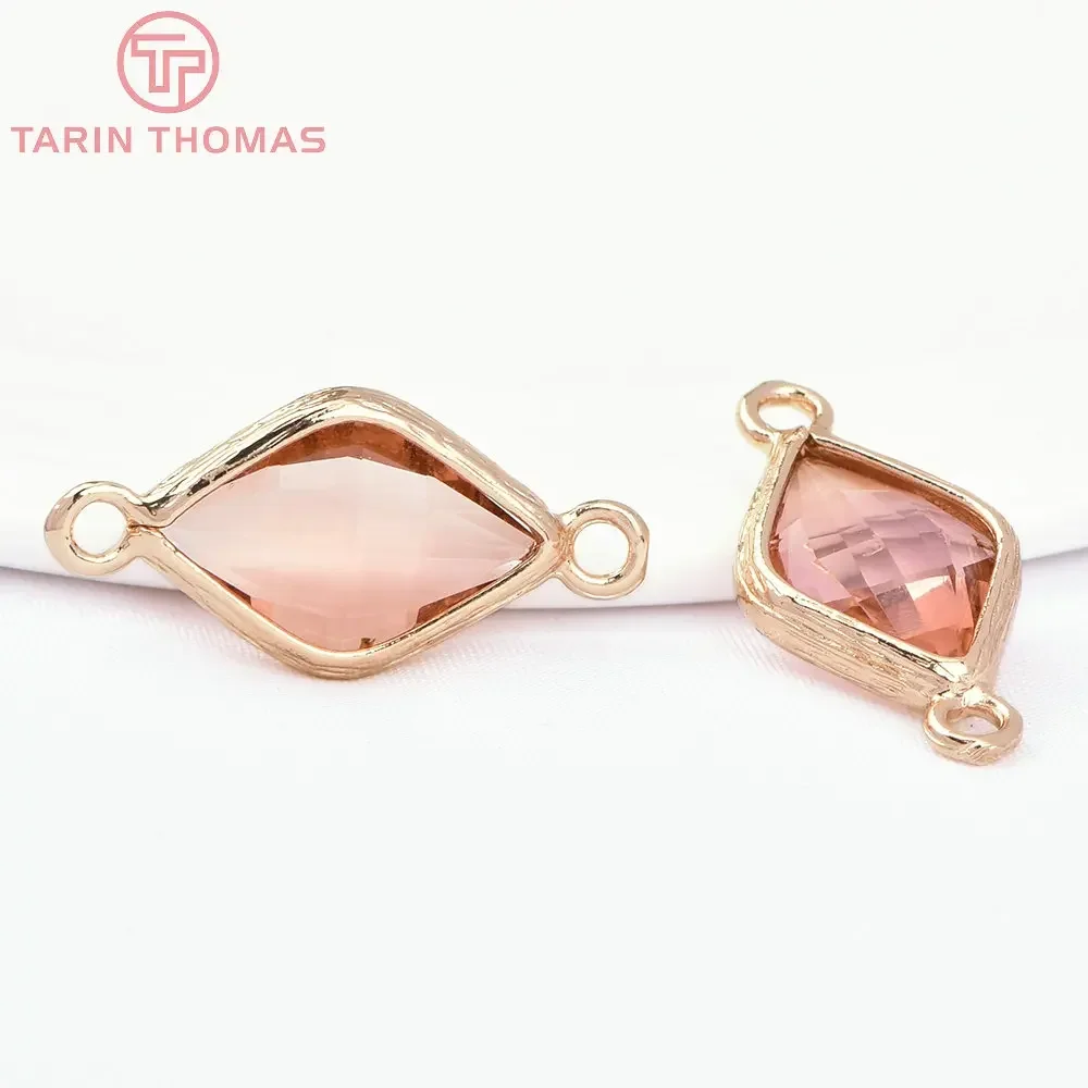 (1726) 10 шт. 23x11 мм 24 К цвет шампанского золото латунь и стекло 2 отверстия форма ромба