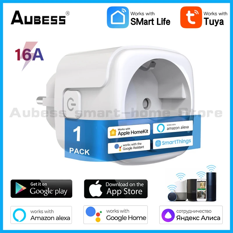 

Aubess WiFi 16A Smart Socket Wireless APP TUYA Remote Control Alexa Yandex Alice Google Home Voice Control Outlet For HomeKit