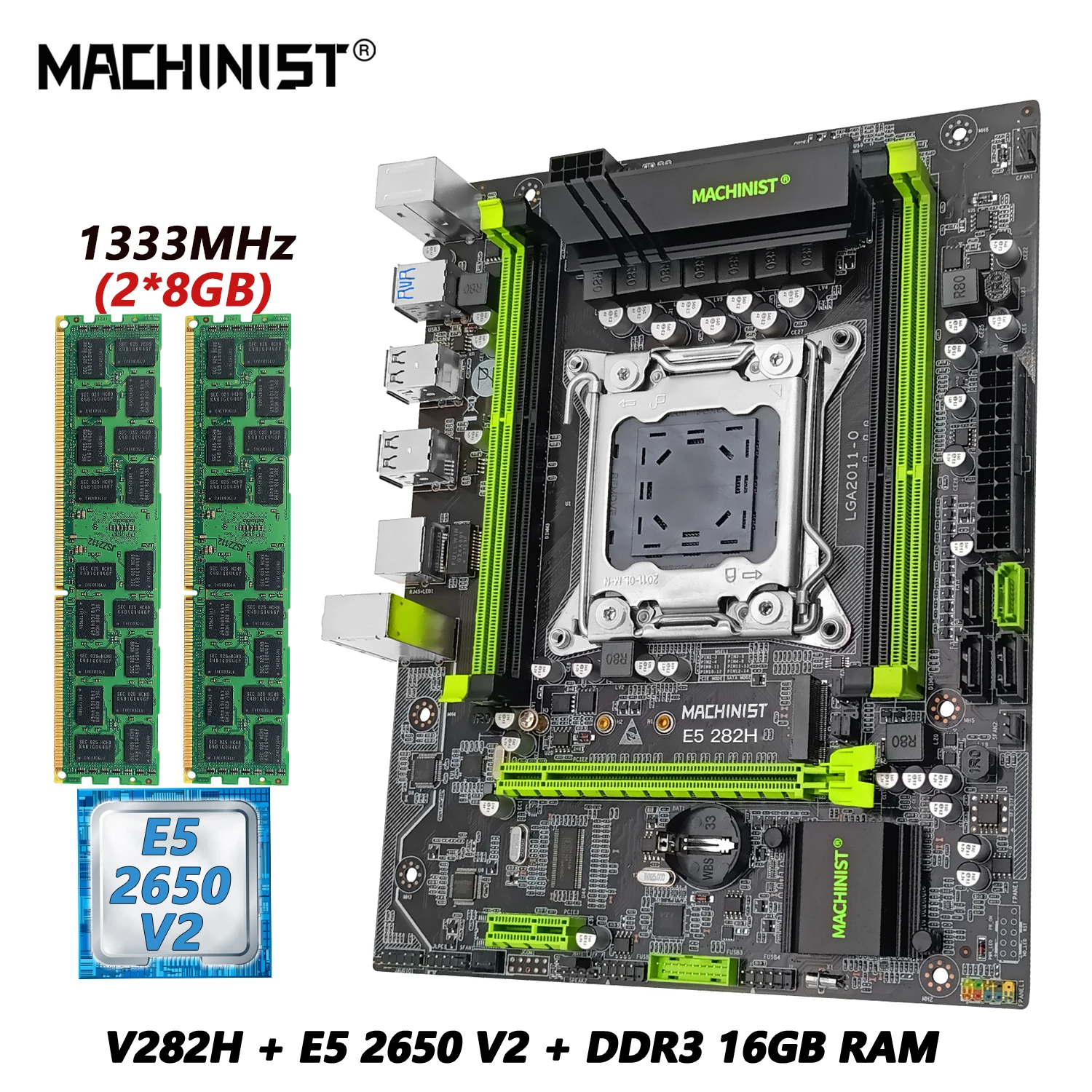 

MACHINIST X79 V2.82H комплект материнской платы LGA 2011 с процессором xeon E5 2640 + 2*8 ГБ DDR3 1333 ECC RAM память combo SATA NVME M.2 USB3.0