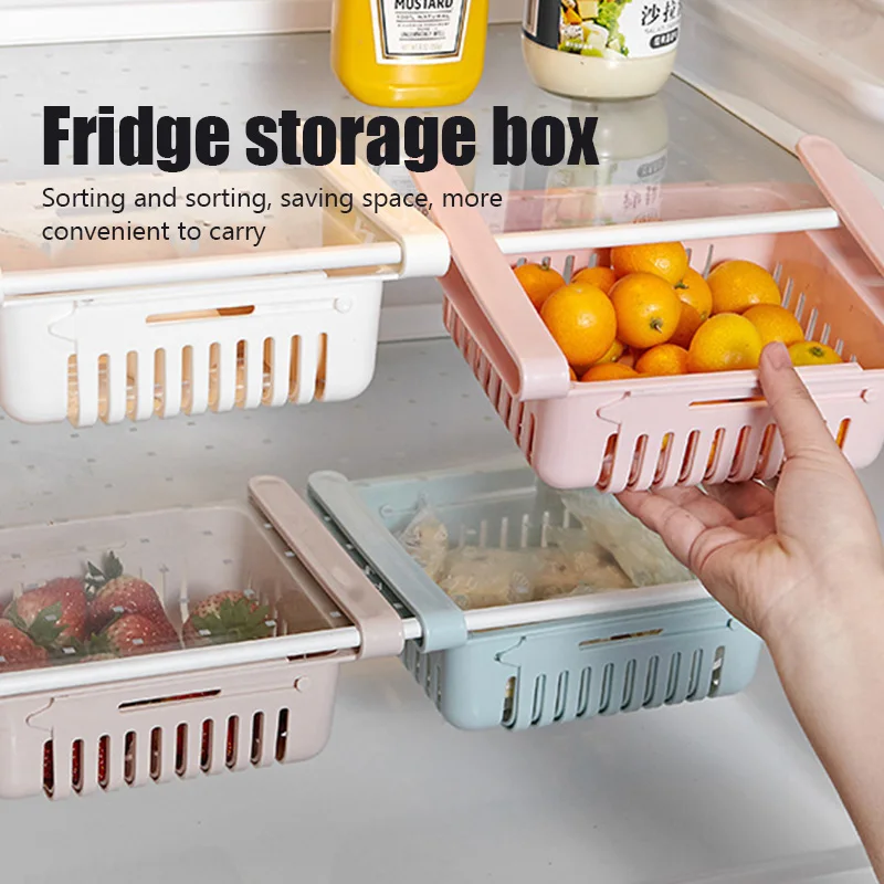 

2/1PC Kitchen Fruit Food Eggs Storage Box Plastic Fridge Organizer Slide Under Shelf Drawer Box Rack Holder Refrigerator Drawer