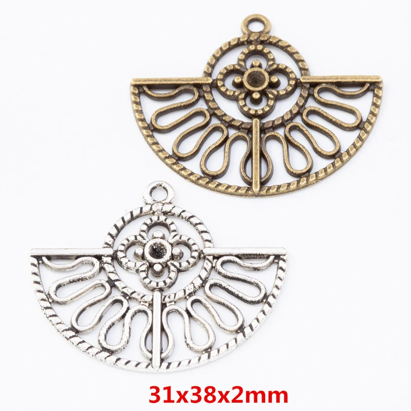 50 шт. 31*38 мм модный бутик девушка ретро серебряный декоративный полый веер