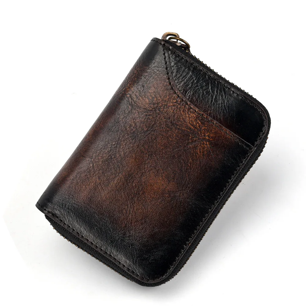 

Короткий мини-кошелек из воловьей кожи, клатч для кредитных карт, бумажник двойного сложения на молнии с высоким держателем для монет и кредитных карт