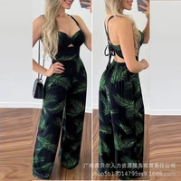 women jumpsuits summer sexy slim print openwork jumpsuits womens spaghetti strap strapless backless bandage straight jumpsuits