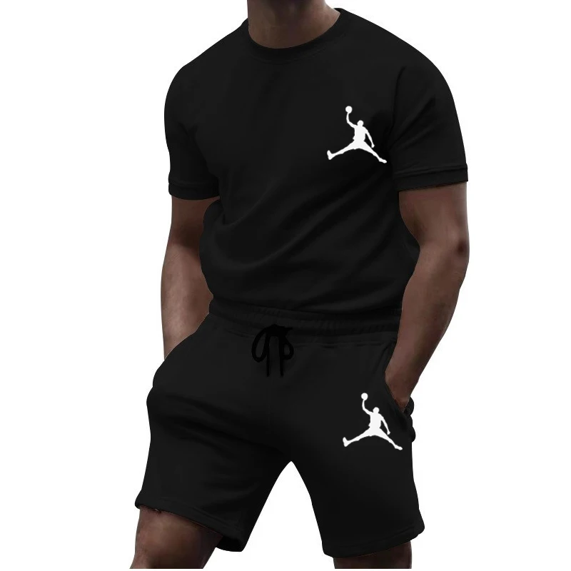 2023 Summer Popular Men's T-shirt + Shorts Suit Men's Sports Suit Brand Printed Casual Fashion Short Sleeve T-shirt Suit Men's