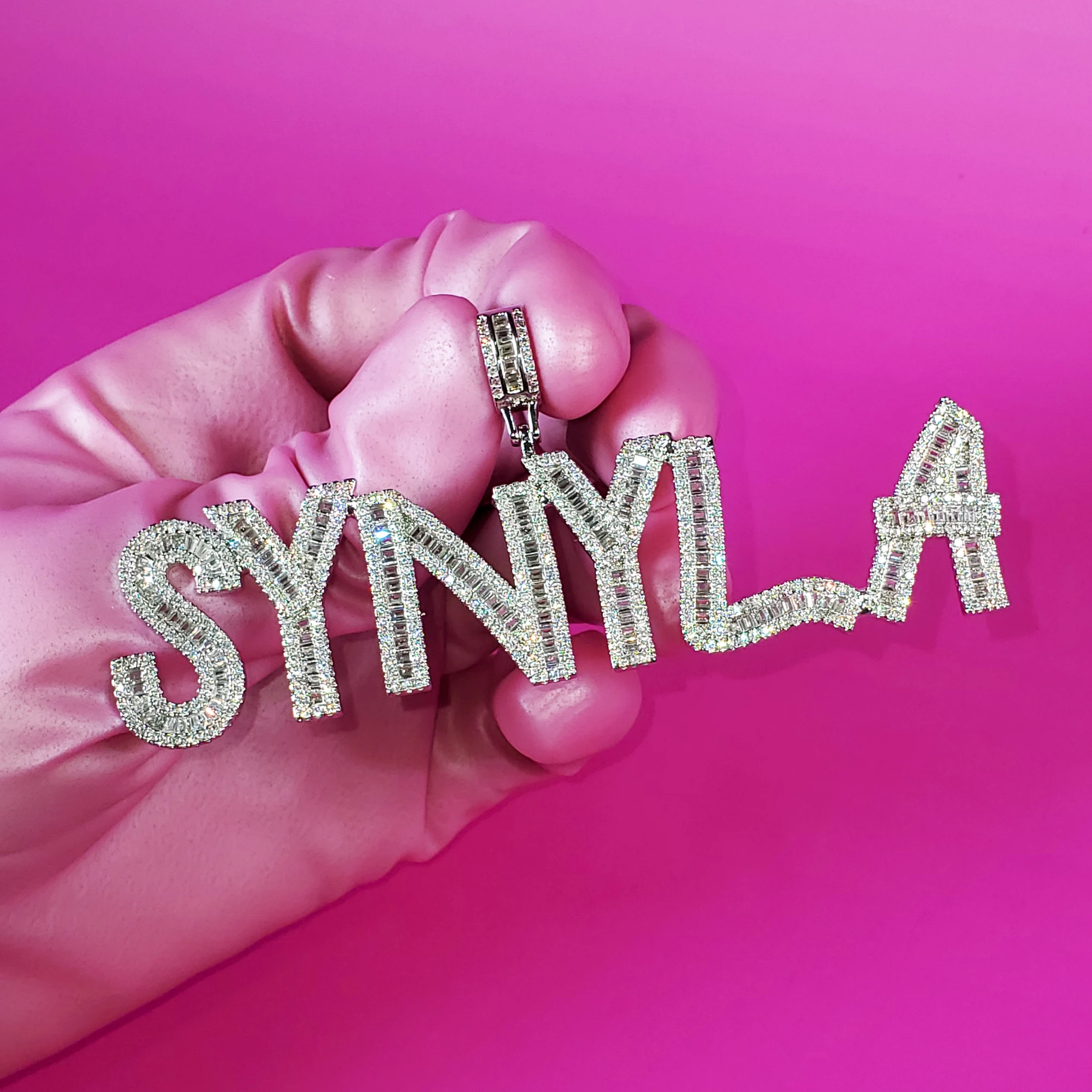 CUSTOM Icy Baguette CZ Diamond Letters Tennis Chain Personalised Nameplate Necklace Name Choker Sparkling Prom Party Accessories