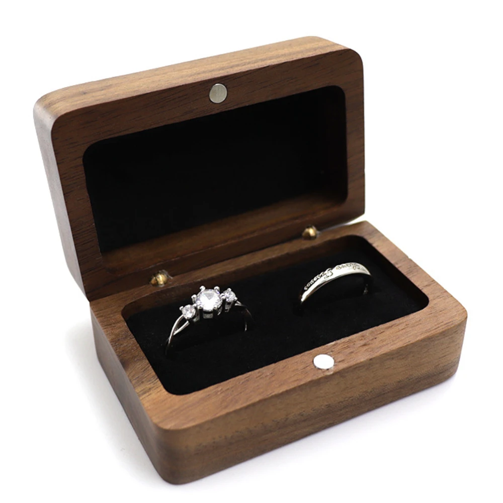 Wood Custom Wedding Valentine Walnut Proposal Engagement Ring Holder Box Packaging Earring Storage Jewelry Boxes Case