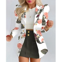 women printed skirt suit 2022 spring new casual printed double breasted small suit female high waist short skirt two piece suit