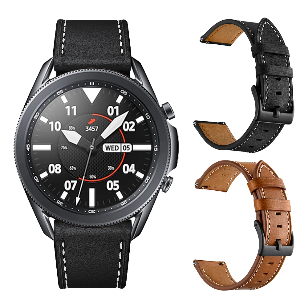

For Samsung Galaxy Watch 3 45mm 41mm Black Brown Leather Strap Wrist Band Watchband For Watch3 Active 2 Replace Bracelet