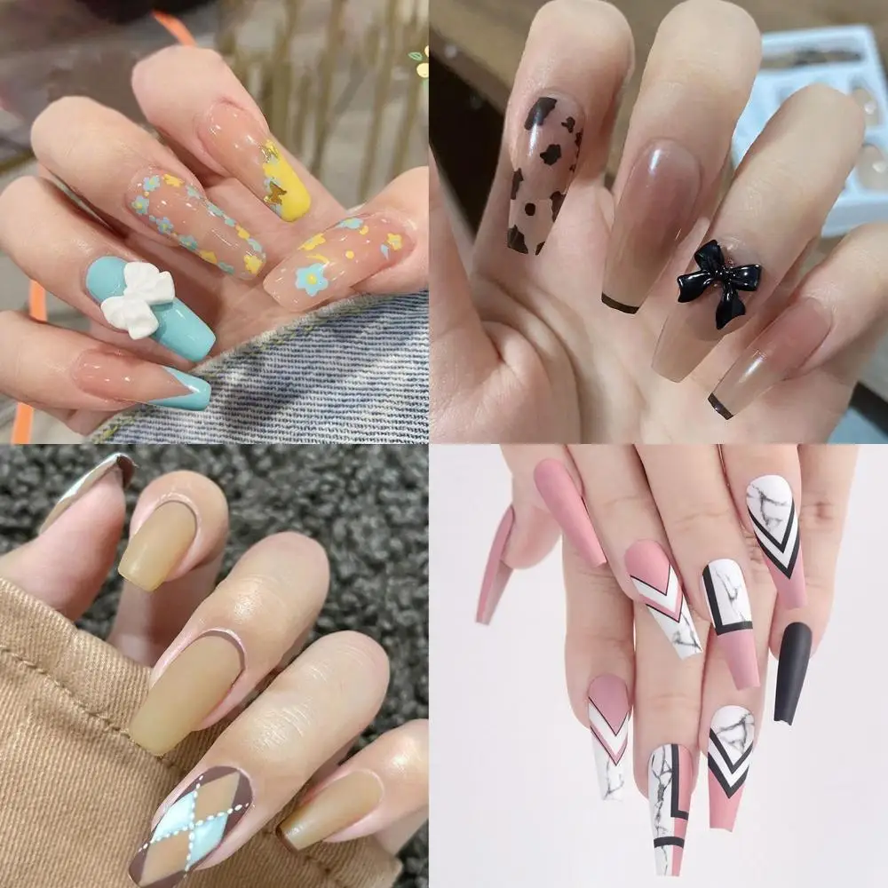 

24pcs/Box French Ballerina Artificial Detachable Full Cover Coffin False Nails Fake Nails Nail Tips Wearable