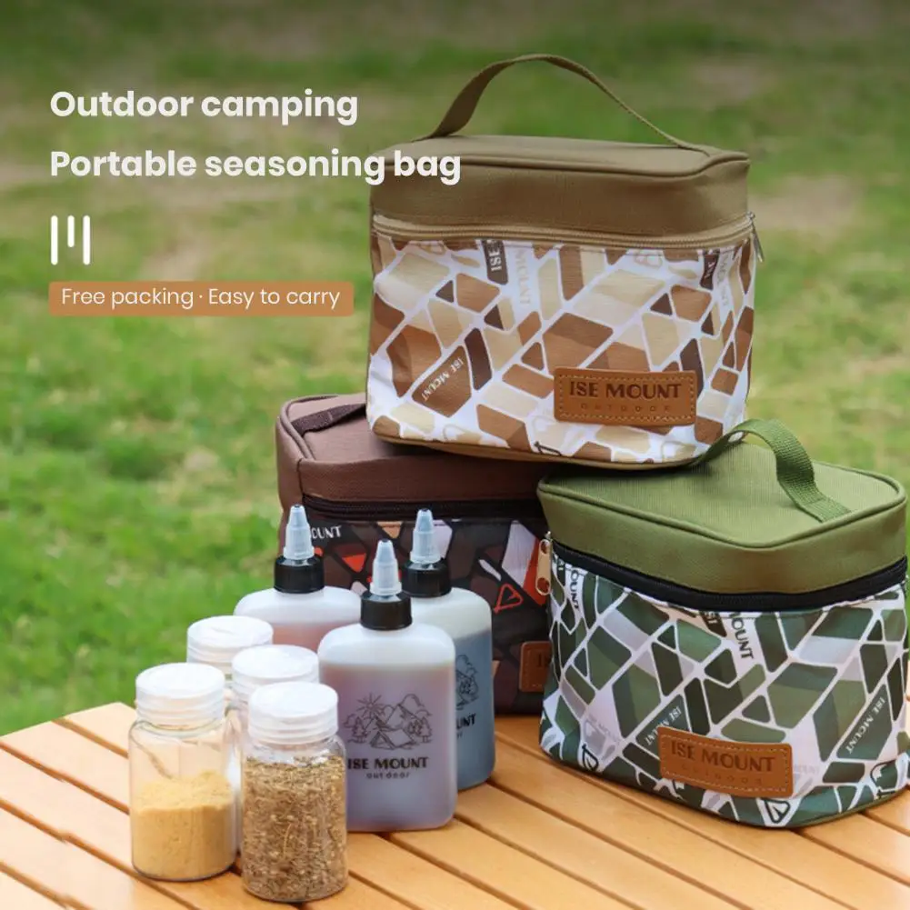 

Portable Outdoor Seasoning Storage Bag Anti-scratch Handheld Spice Storage Pouch with Seasoning Storage Bottles Camping Supply