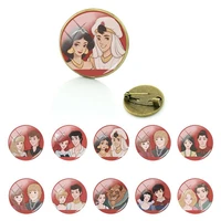 disney red background image kind princess prince cartoon round glass brooches vintage badges pins for decoration jewelry qgz301