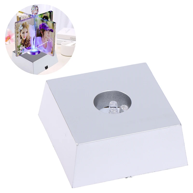 

3 LED Colorful Luminous Base Light Laser Rotating Crystal Display Base Stand Holder Glass Transparent Objects Home