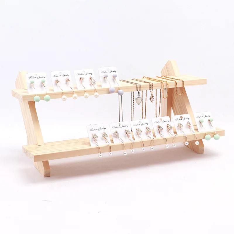 Wood Earring Ring Jewelry Display Stand Multi-Layer Bangle Rack  Showing Shelf Detachable Earring Card Holder for Table