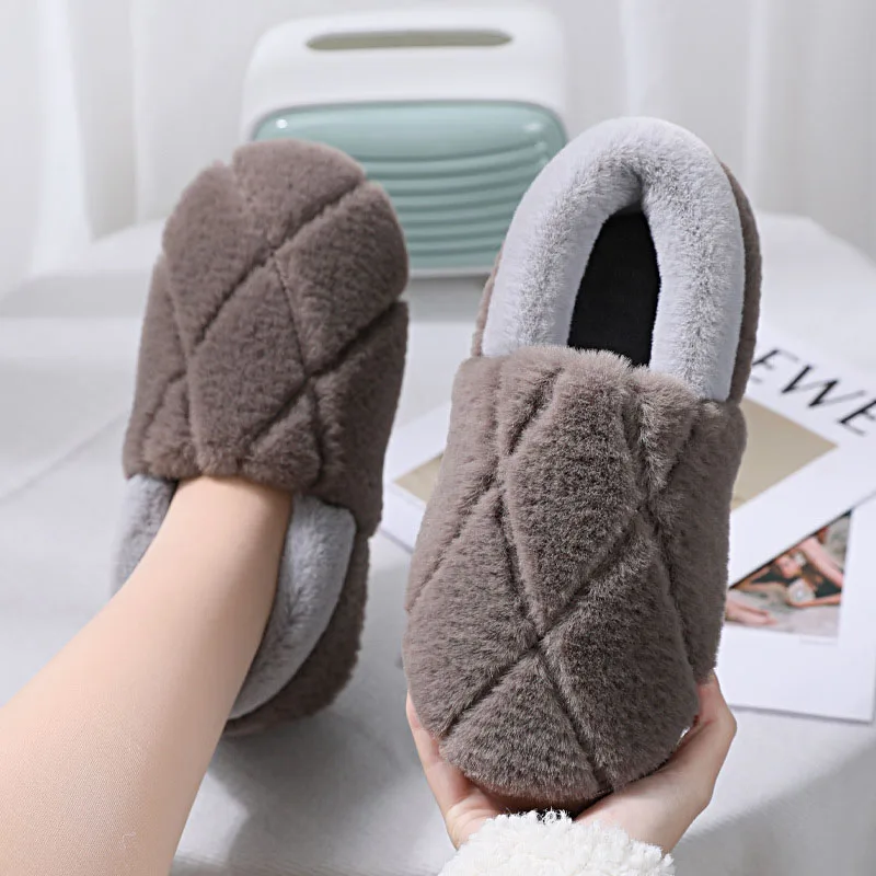 

Домашние тапочки для мужчин, теплые зимние меховые короткие плюшевые женские тапочки, Нескользящие тапочки для спальни, мягкие домашние та...