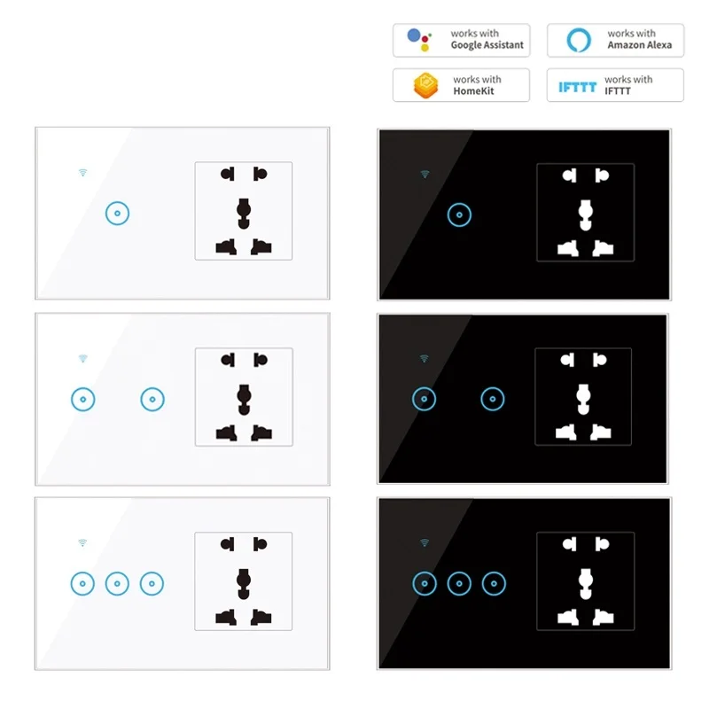 

Универсальная розетка 1 2 3 4, сенсорный настенный выключатель света, работает с Alexa Google Home, умный выключатель, розетка eWeLink