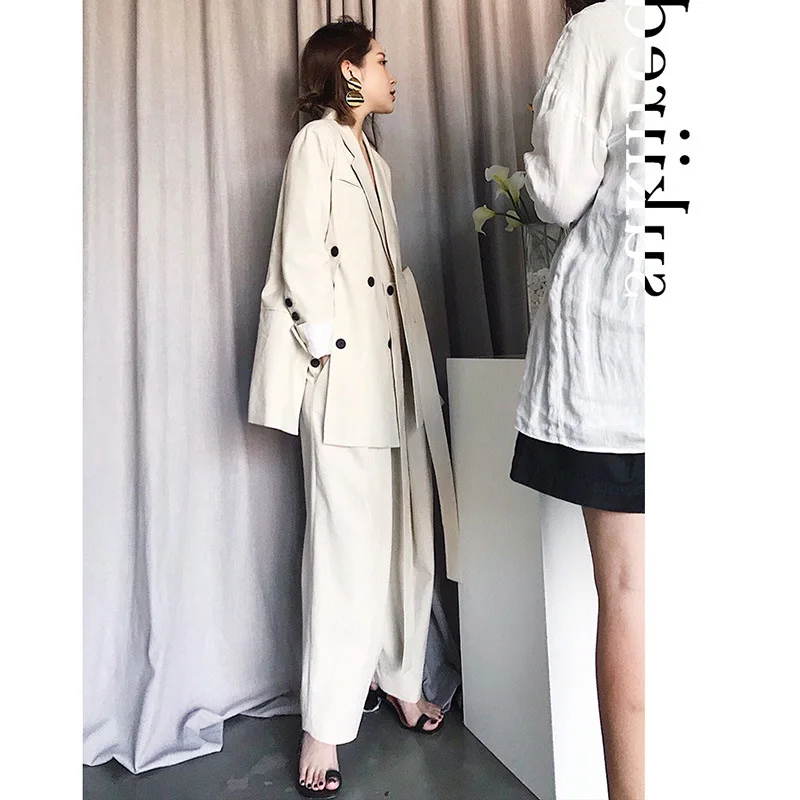 

SuperAen 2022 Spring Autumn Solid Notched Full Office Lady Two-piece Set Pants Womens Suit