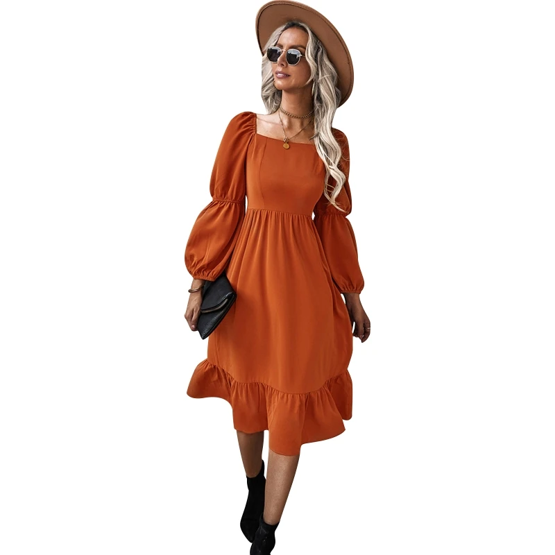 

Женское шифоновое платье-трапеция, однотонное Праздничное Платье макси с длинным рукавом и квадратным вырезом, платье во французском стиле для вечерние Ринок, осень 2022