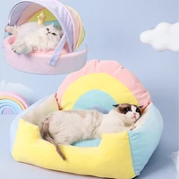 cat house bed cute cat bed rainbow tent pet dog sleeping pad winter warm deep sleep cat nest comfortable breathable cat house