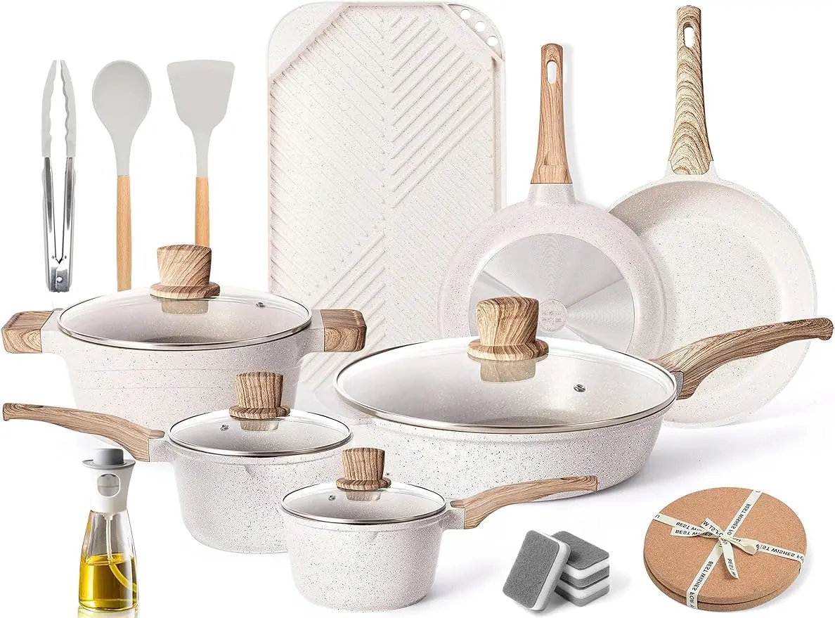 

Dream HousePots and Pans Set - Caannasweis Kitchen Nonstick Cookware Sets Granite Frying Pans for Cooking Marble Stone Kitcht