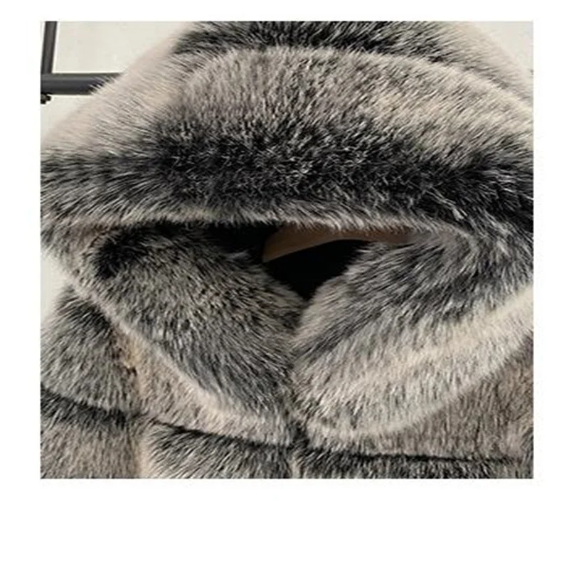 Patchwork fox fur jackets women short coats hooded faux fur clothes long sleeve pink black brown silver blue green spring winter